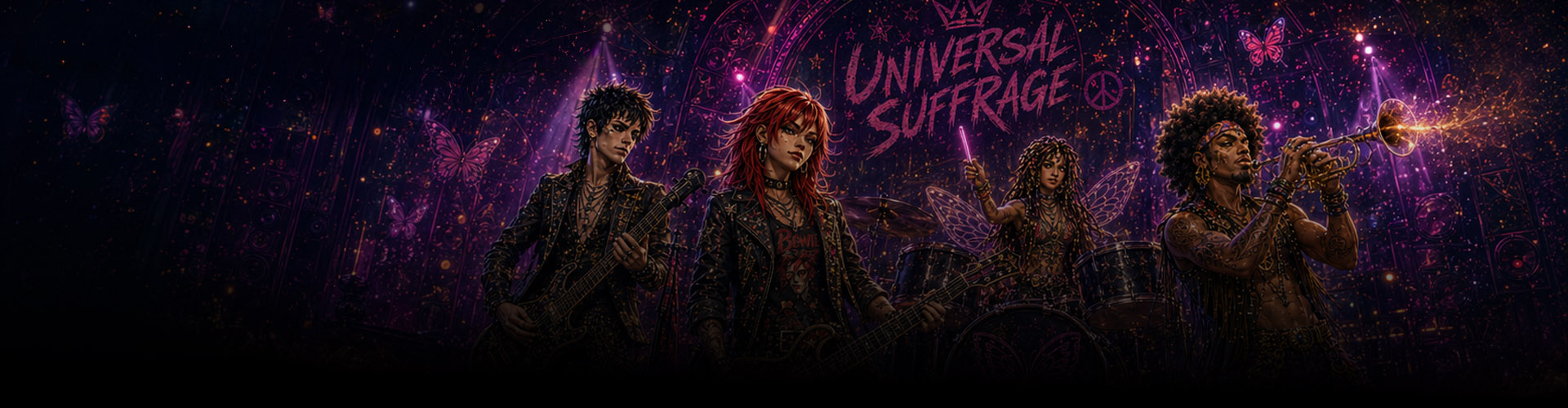 Rock ’n Roll Grandad artwork featuring Bex, Gerald and Universal Suffrage.