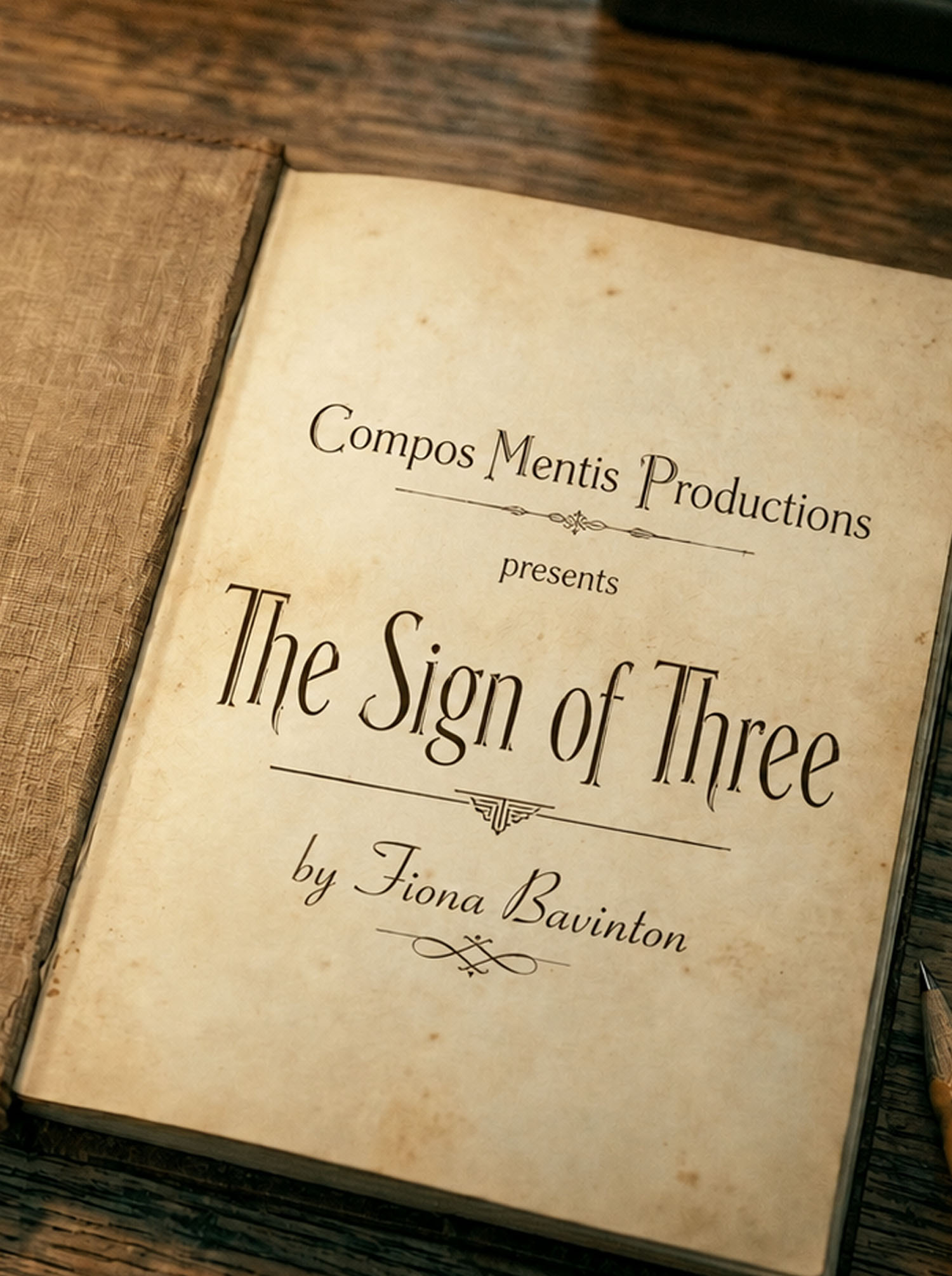 The title page of The Sign of Three in an open casebook.